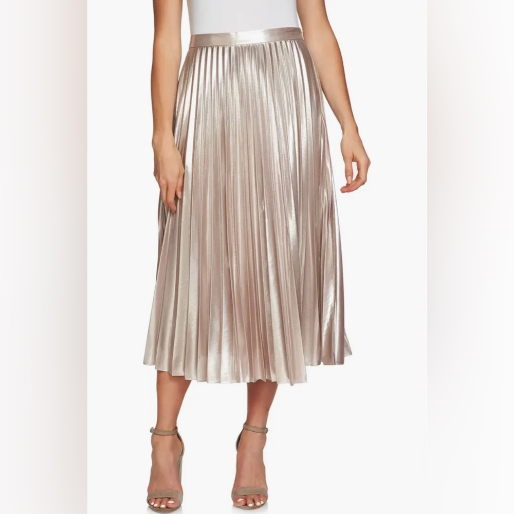 Pleated Metallic Midi Skirt